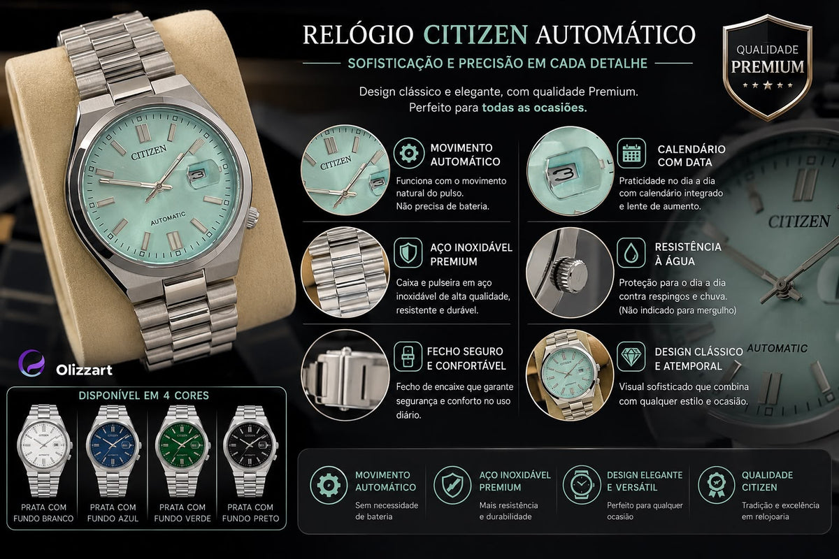 Relógio Citizen Tsuyosa Premium – Elegância Atemporal em 4 Cores Exclusivas