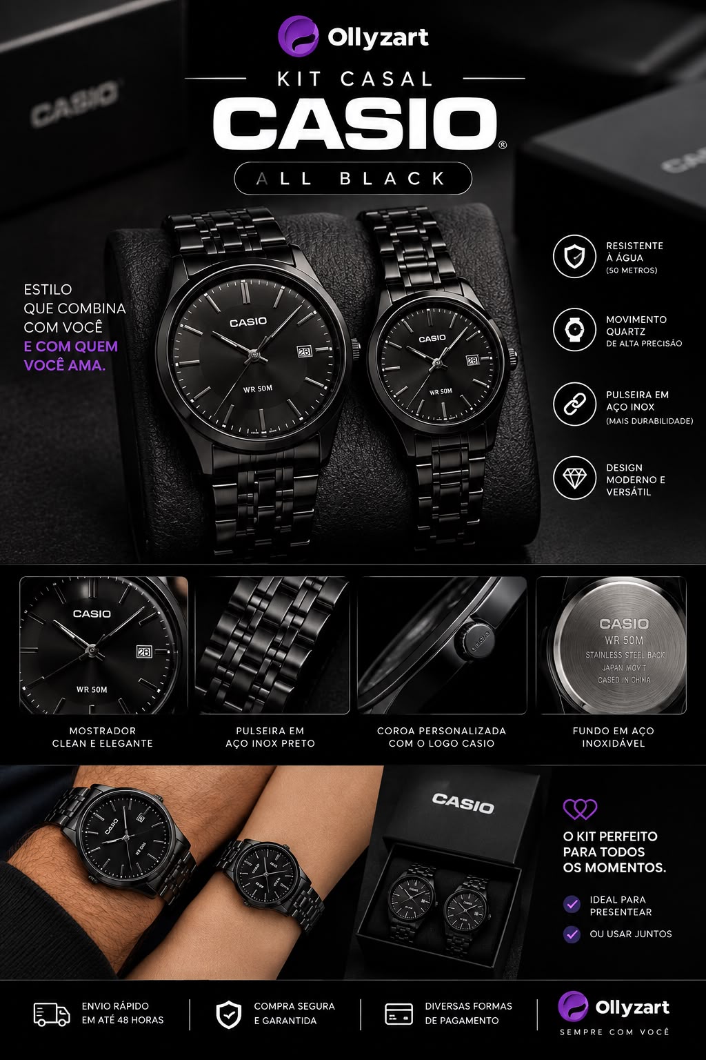 Kit Casal Casio Quartz All Black