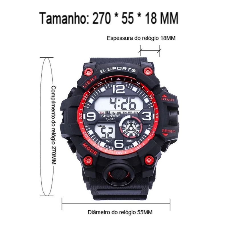Relógio À Prova D'Água Masculino Esportivo Digital De Pulso Multifuncional