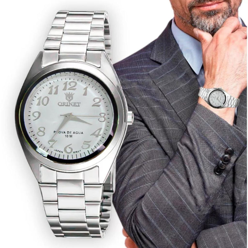 Relógio Social Masculino Prata Orimet Aço Inoxidável À Prova D'água
