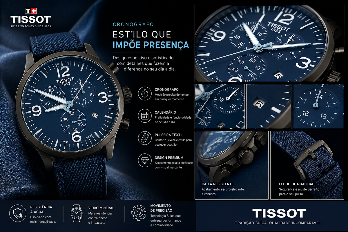 Relógio Tissot Masculino Cronógrafo Pulseira Têxtil – Estilo Esportivo Premium