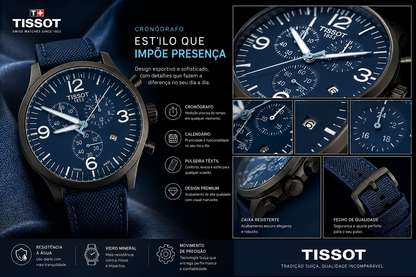 Relógio Tissot Masculino Cronógrafo Pulseira Têxtil – Estilo Esportivo Premium