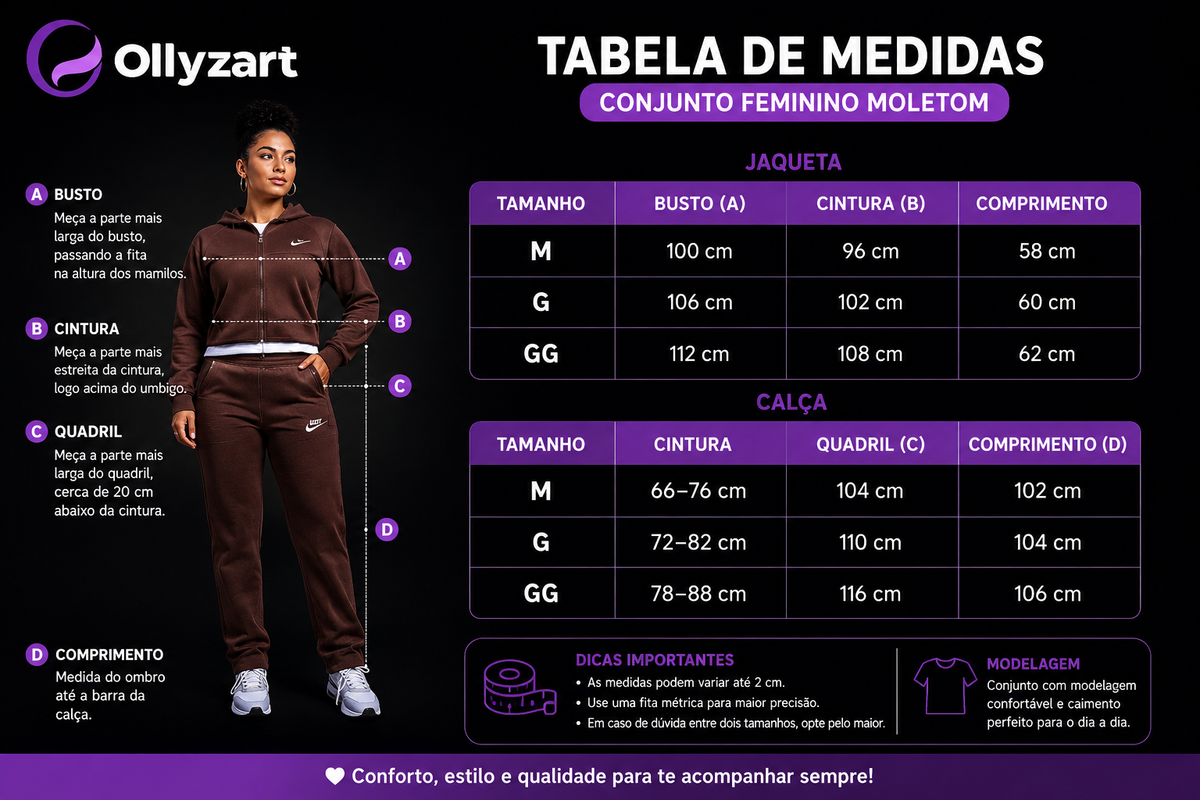 Conjunto Feminino Moletom Flanelado com Zíper e Capuz – Casual Premium