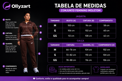 Conjunto Feminino Moletom Flanelado com Zíper e Capuz – Casual Premium