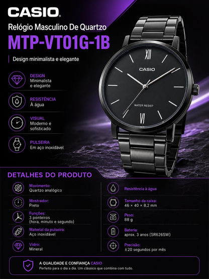 Relógio Masculino Casio MTP-VT01G-1B Analógico Quartzo Aço Inoxidável