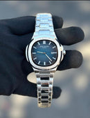 Relógio Masculino Luxo Quartzo Mostrador Preto Azul Pulseira Aço Inoxidável Elegante Casual