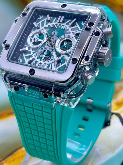 Relógio Extri 100% Funcional Pulseira Silicone Verde Água (Luxo e Destaque) PROVA D’ÁGUA + FRETE GRÁTIS