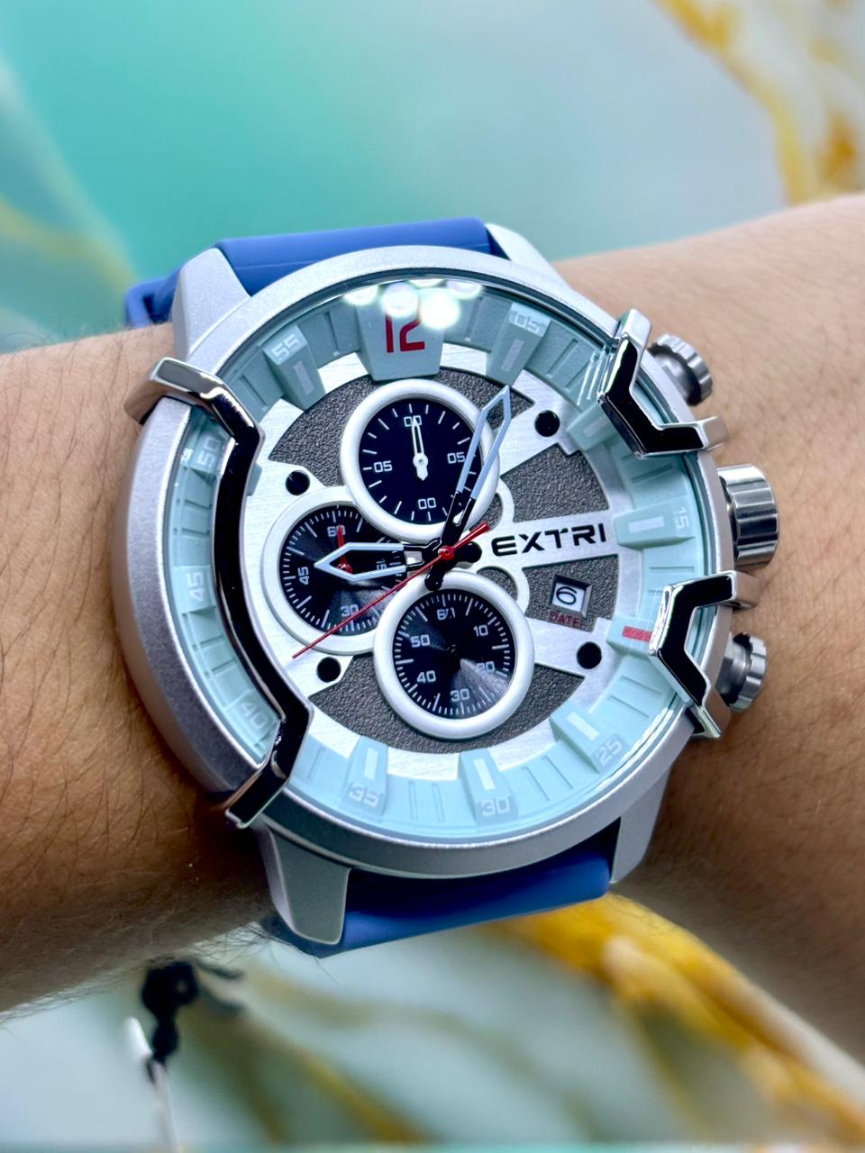 Relógio Extri 100% Funcional Pulseira Silicone Azul Bebê (Luxo e Destaque) PROVA D’ÁGUA + FRETE GRÁTIS