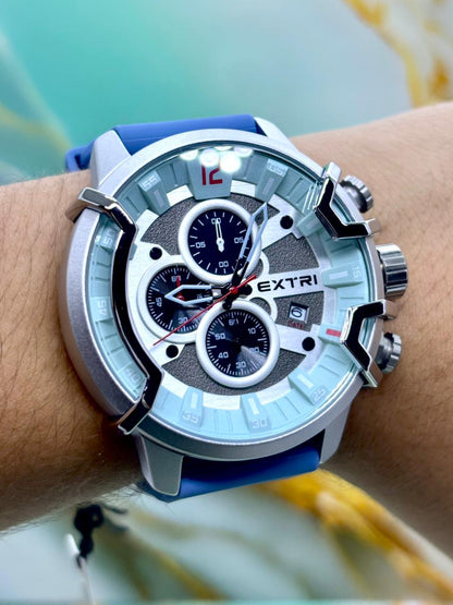 Relógio Extri 100% Funcional Pulseira Silicone Azul Bebê (Luxo e Destaque) PROVA D’ÁGUA + FRETE GRÁTIS