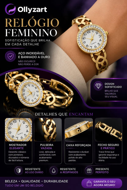 RELOGIO FEMININO EM AÇO INOXIDAVEL BANHADO