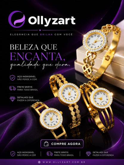 RELOGIO FEMININO EM AÇO INOXIDAVEL BANHADO