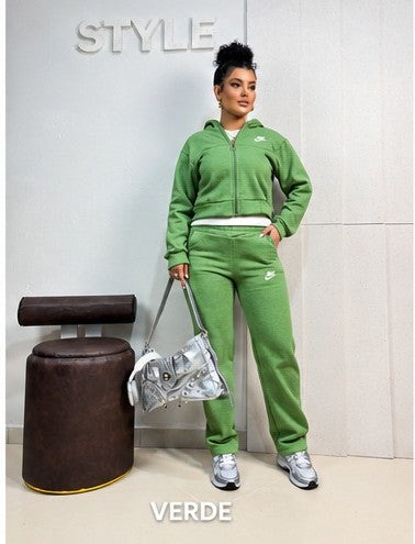 Conjunto Feminino Moletom Flanelado com Zíper e Capuz – Casual Premium