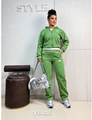 Conjunto Feminino Moletom Flanelado com Zíper e Capuz – Casual Premium