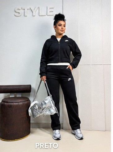 Conjunto Feminino Moletom Flanelado com Zíper e Capuz – Casual Premium