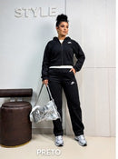 Conjunto Feminino Moletom Flanelado com Zíper e Capuz – Casual Premium