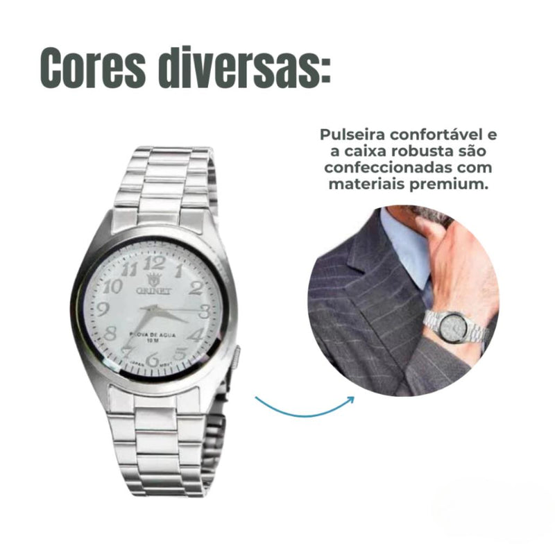 Relógio Social Masculino Prata Orimet Aço Inoxidável À Prova D'água