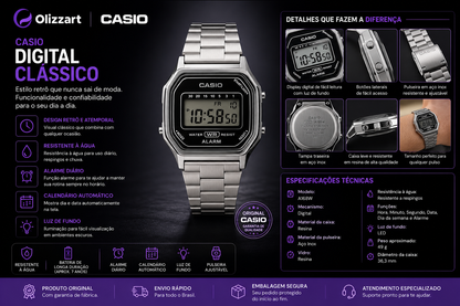Relógio Digital Vintage Unissex em Aço Inoxidável – Estilo Retrô com Alarme, Calendário e Resistênte à Água