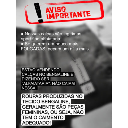 Calça Masculina Sport Fino ALFAIATARIA  LEGITIMA Skinny e Slim Sarja Brim Premium
