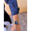 Relógio Masculino Luxo Quartzo Mostrador Preto Azul Pulseira Aço Inoxidável Elegante Casual