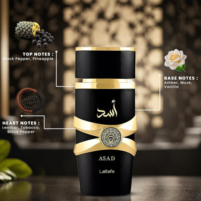 Asad Lattafa Perfume Masculino Importado Power and Elegance Eau de Parfum 100ml de Luxo
