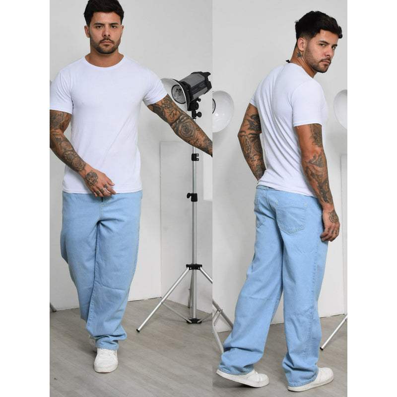 Calça Jeans Balão Boca Larga Estilosa Sk8 Moda Masculina Dazzling 100%  Algodão Estilo Mandrake